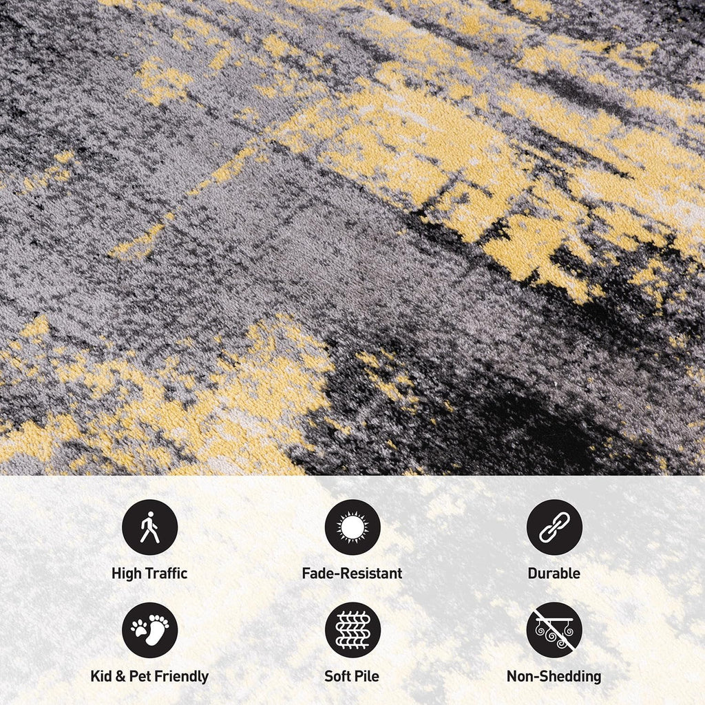 5x7 Modern Abstract Design Non Shedding Soft Ideal for Living Room,Bedroom,Kitchen Area Rug 5' x 7' Yellow