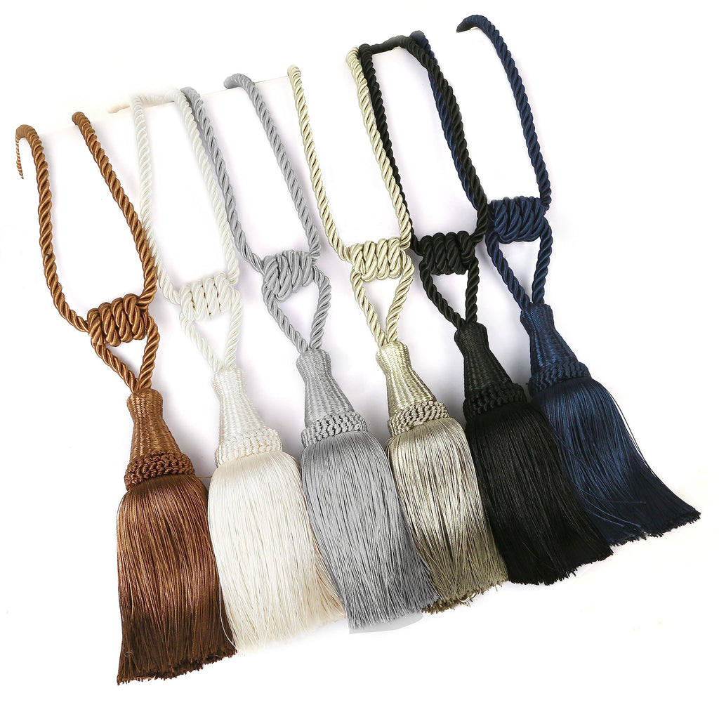Tassel Curtain Tiebacks Handmade Holdbacks (Coffee) - 4 Pack