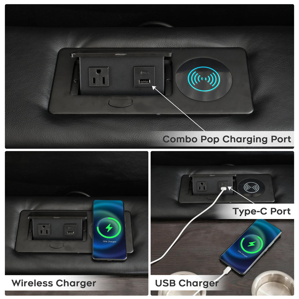 Power Recliner Sofa Set with Zero Gravity, Bass Speaker, Wireless Charger, USB/Type-C Ports, LED Lights, Cup Holders, Faux