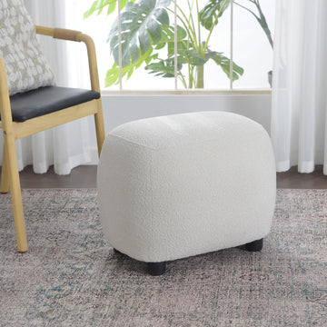 Round Boucle Upholstered Ottoman Chair Padded Seat Footstool, Beige