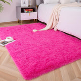 2x3 Fluffy Shag Area Rug, Soft Plush Fuzzy Carpet for Bedroom Kids Room Hot Pink