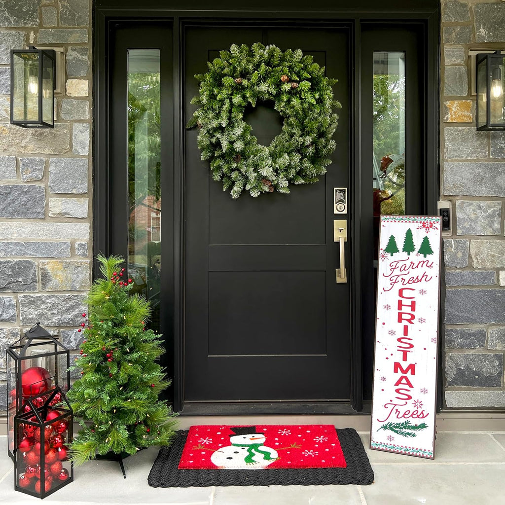 36" Frosted Pine Wreath Door Hanging with Pinecones, No Lights, FFWRA036-0SN, Snow