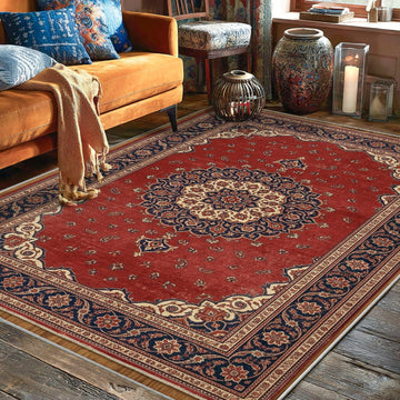 Medallion Area Rug, Traditional Vintage Floral Paisley None Red Low Pile Home Indoor Pattern Carpets Non Shedding