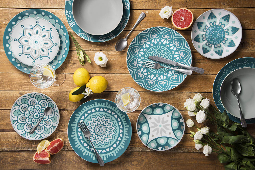 Mandala Dinner Set 18 Pieces, Porcelain, Blue/Grey