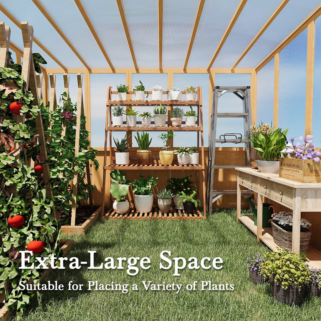 6x10 Ft Wood Greenhouse for Outdoors | Walk-in Lean to GreenHouse, Openable Window & Lockable Door, Reinforced Frame