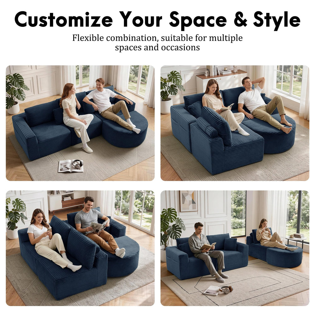 110" L-Shaped Modular Sectional Sofa with Chaise, Fluffy Corduroy Cloud Sectional Couch with Deep Seat & Side