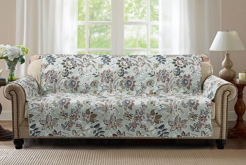 Green Vintage Flowers Couch Loveseat Slip Cover for Dogs
