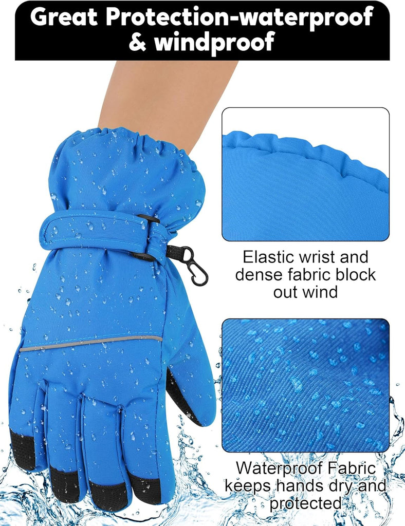 2 Pairs Kids Snow Ski Gloves Winter Waterproof Warm Gloves for Boys Girls Cold Weather Outdoor