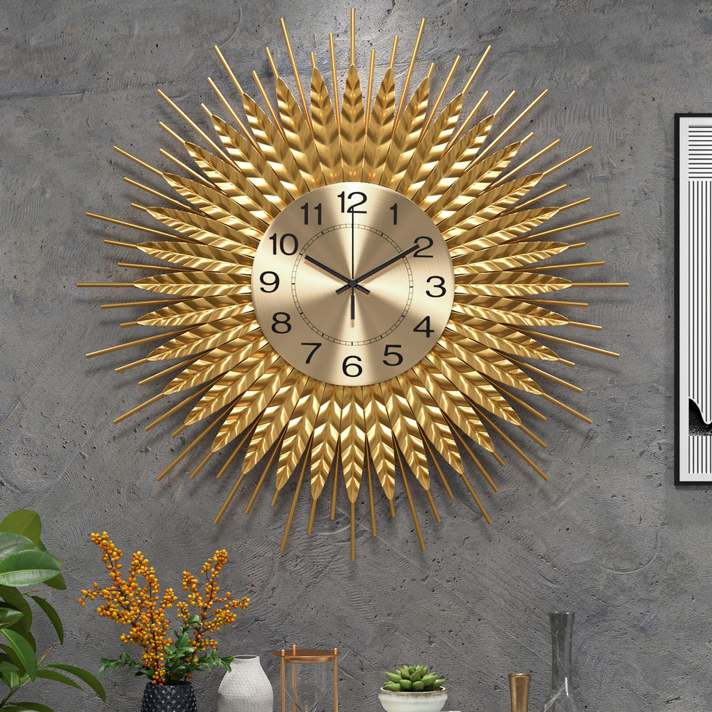 Modern Large Wall Clock Decorative Metal Mid Century Wall Clocks, Gold Big Silent Non-Ticking Clock, Modern Handmade