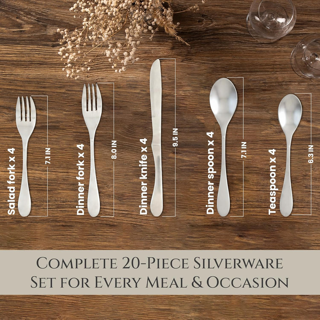 Matte 20-Piece Flatware Set, Silver