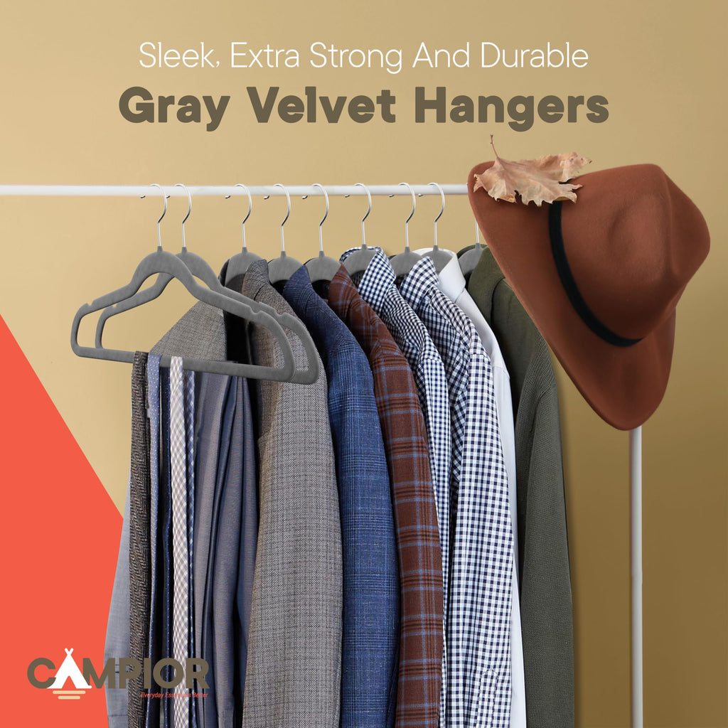 Gray Velvet Hangers 20 Pack - 360° Swivel Hook, Non-Slip and Space Saving Hangers, Heavy-Duty 11 lbs Weight Capacity