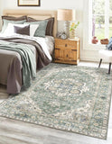 3x5 Washable Area Rug - Small Entryway Rug Non-Slip Sage Green Vintage Oriental Kitchen Rugs Low Pil