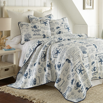 Beach Life Full/Queen Cotton Quilt Set Navy Coastal