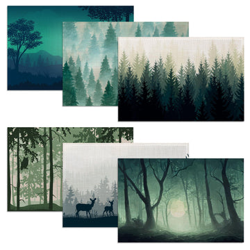 Misty Forest Placemats, 12 x 18 inch, Linen Placemat Kitchen Dining Room Decor Holiday Decor Rustic Vintage