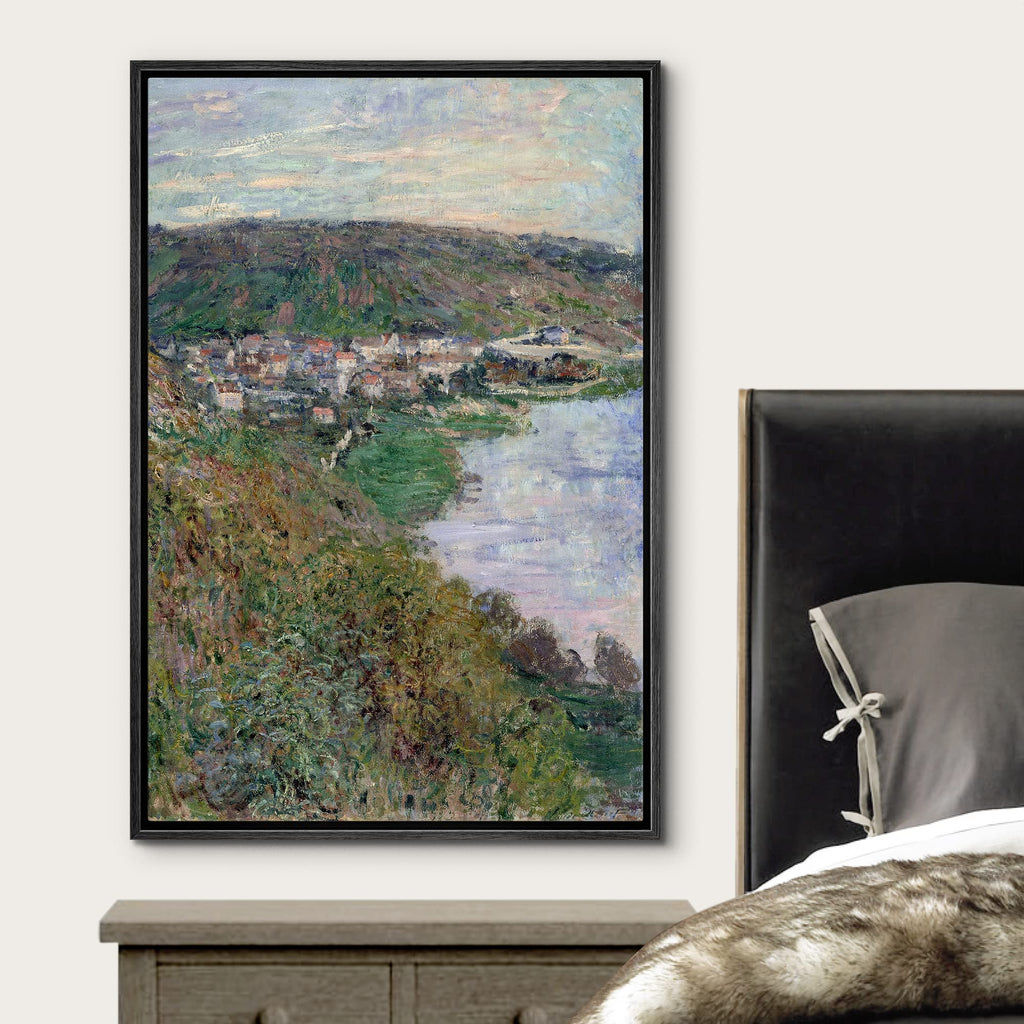 Framed Canvas Print Wall Art View of Vetheuil Claude Monet Classical Illustrations Fine Art Decorative Vintage