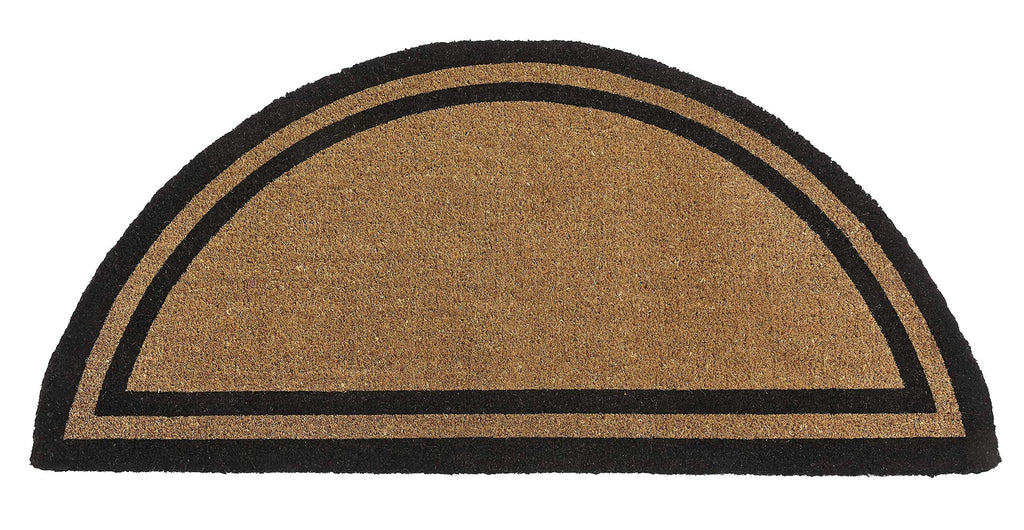 Half Round Black Border Coco Coir Door Mat, 30" x 60", Woven Backed, Heavy Duty Outdoor, Natural Fiber Entrance Mat