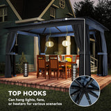 10' x 12' Outdoor Patio Gazebo, Heavy Duty Gazebo Canopy Shelter with Double Roof, Curtains, Netting, Steel Frame