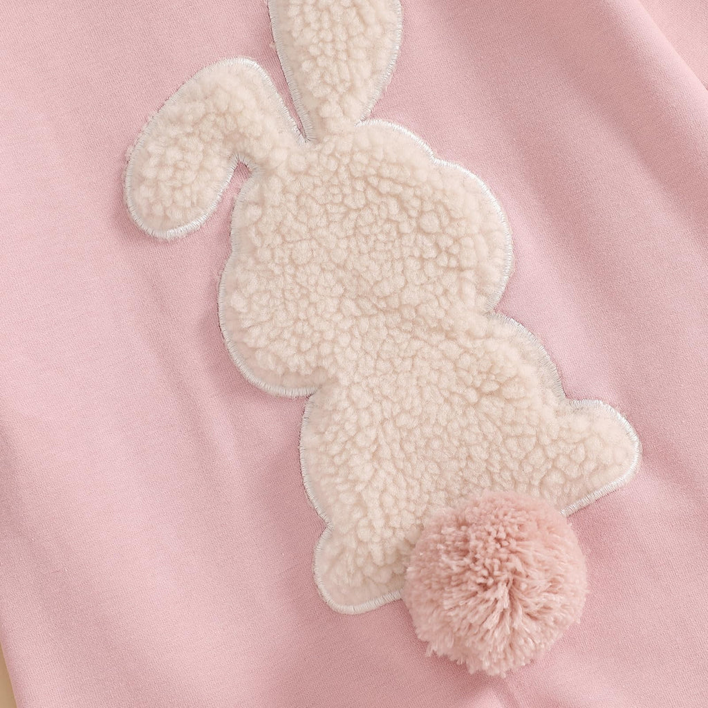 Easter Baby Boy Girl Outfit Embroidery Bunny Rompers Bunny Tail Jumpsuit Unisex Newborn Infant Easter Clothes (Pink