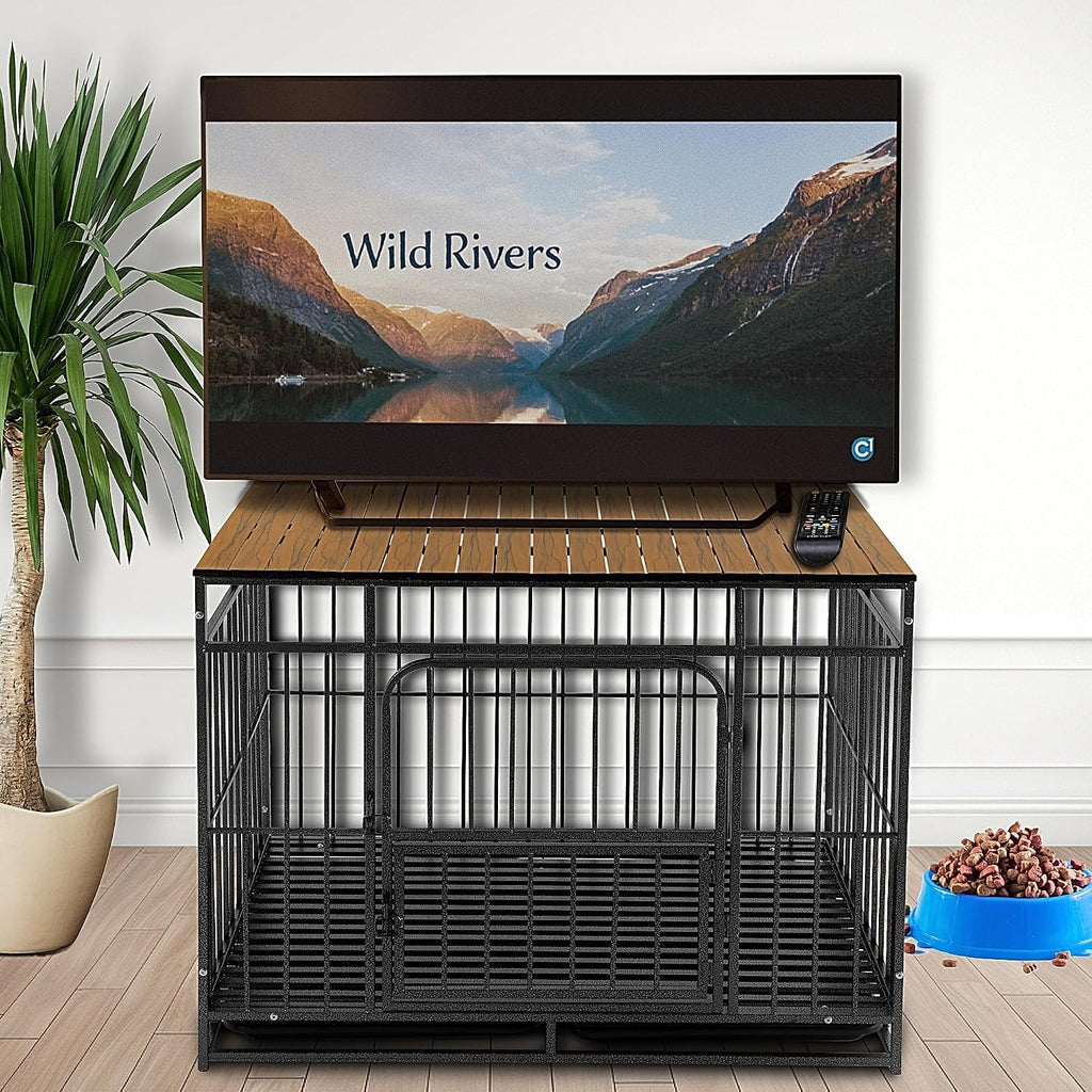 Dog Crate Topper Metal with Magnets for Crate - Foldable Dog Kennel Topper Decorative Storage Pet Crate Table
