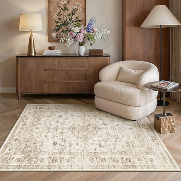 Beige 3x5 Area Rug Washable Netural Vintage Distressed Carpet