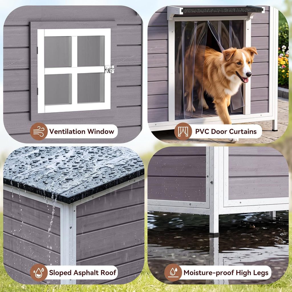 59" Extra Large Outdoor Dog House with Insulated Liner, Grey