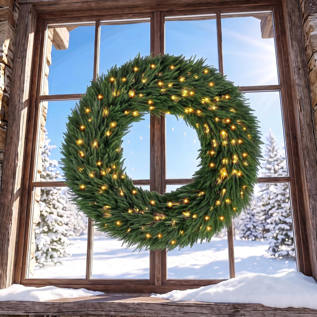 48 in Pre-Lit Norfolk Pine Artificial Christmas Wreath, Green