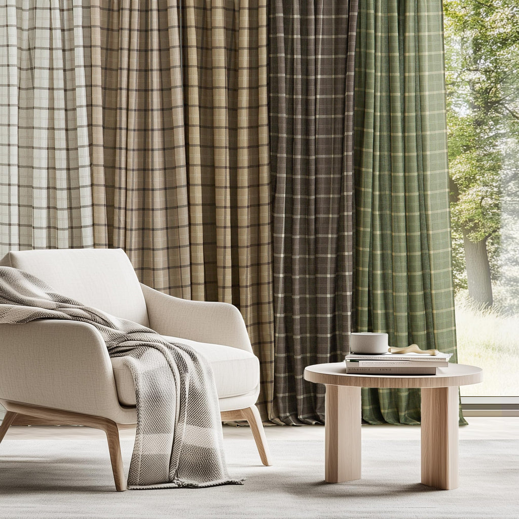 2 Panels Linen Cafe Gingham Curtains 30 inches Length