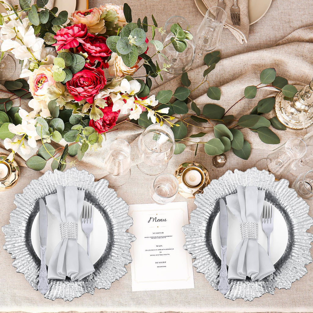 72 Pcs Christmas Charger Plates Set Bulk 24 Pcs 13'' Floral Reef Plates, Napkin Rings and Cloth Napkins Plastic