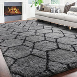 6x9 Area Rugs for Living Room Bedroom, Large Fluffy Grey and Black Throw Rug