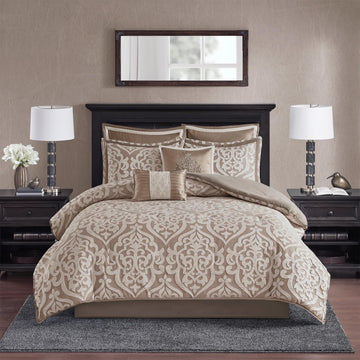 Odette Cozy Comforter Set Jacquard Damask Medallion Design - Modern All Season, Down Alternative Bedding, Shams