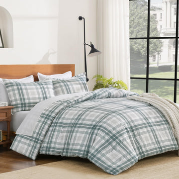 Blue Plaid Comforter Set, Gingham Checkered Grid Bedding Set
