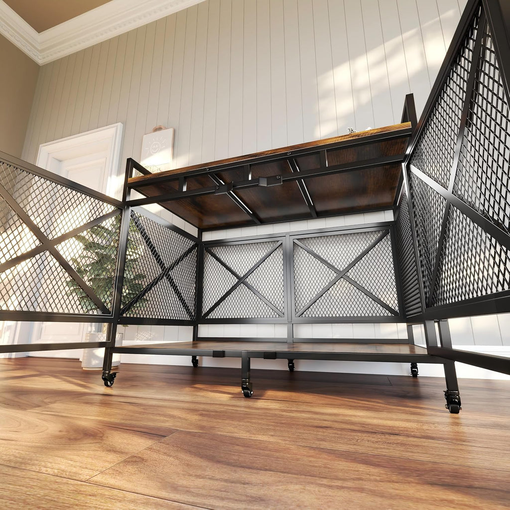 Dog Crate Furniture with Wheels, Brown