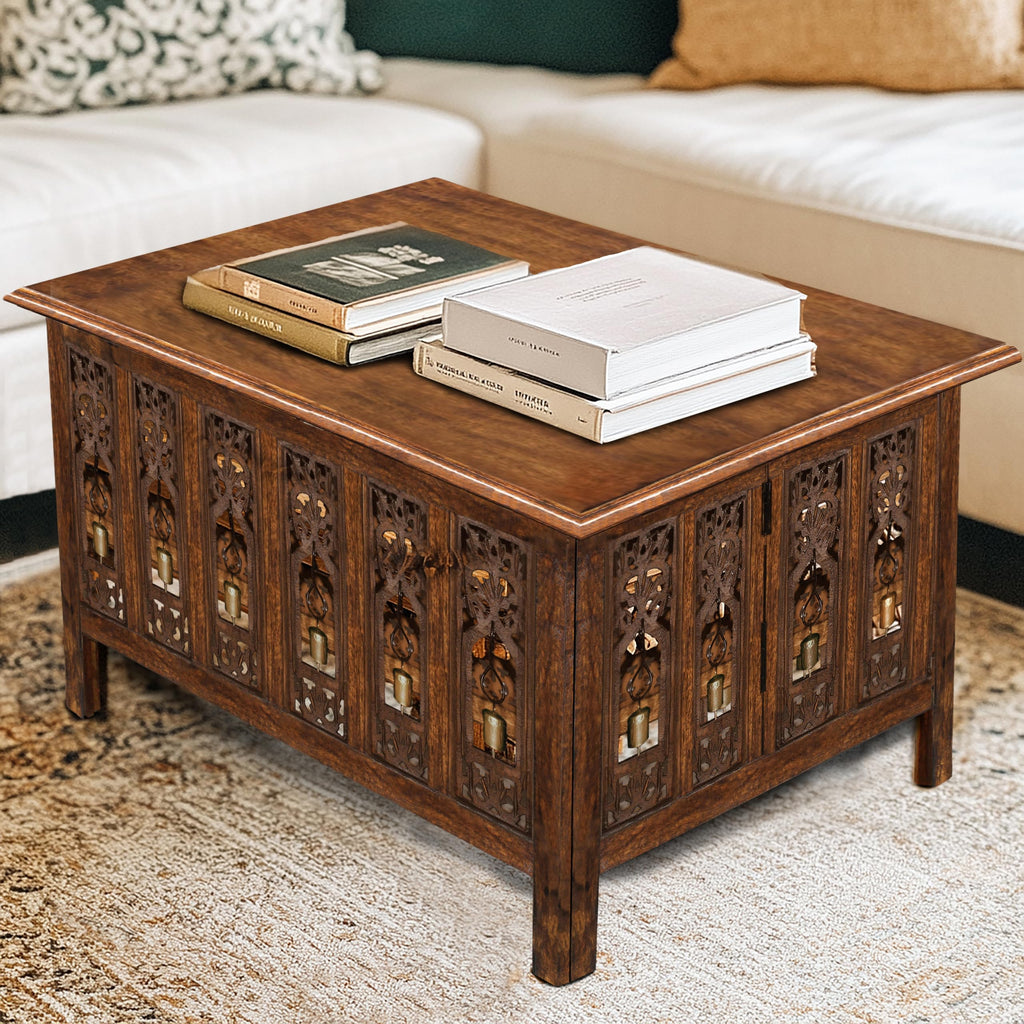Solid Wood Coffee Table - Hand Carved Decorative Center Table