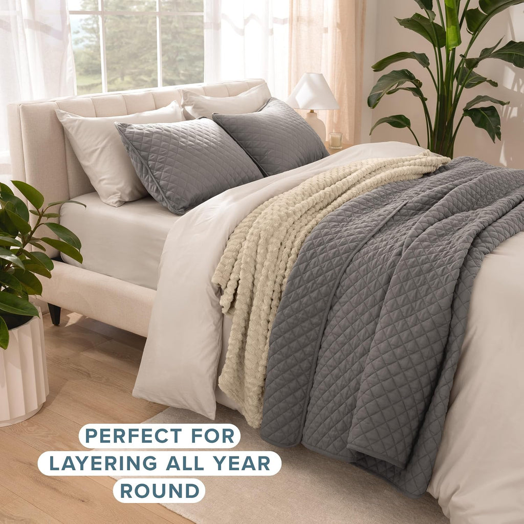 Coverlet Set - King - Lightweight Bed Decor - Comforter Alternative - All-Season Quilted Bedspread (King, Grey)