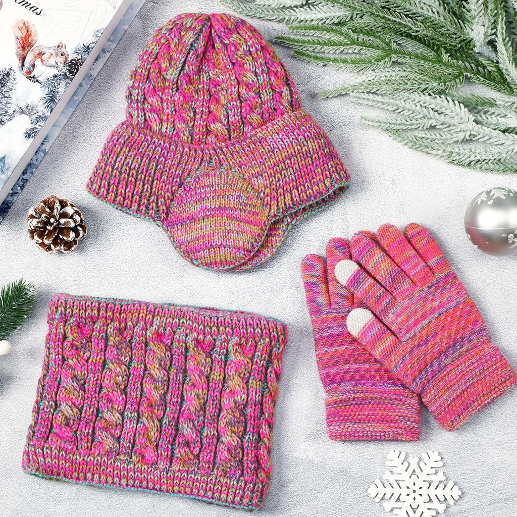 Kids Winter Hat Scarf Gloves Set Fleece Lined Beanie
