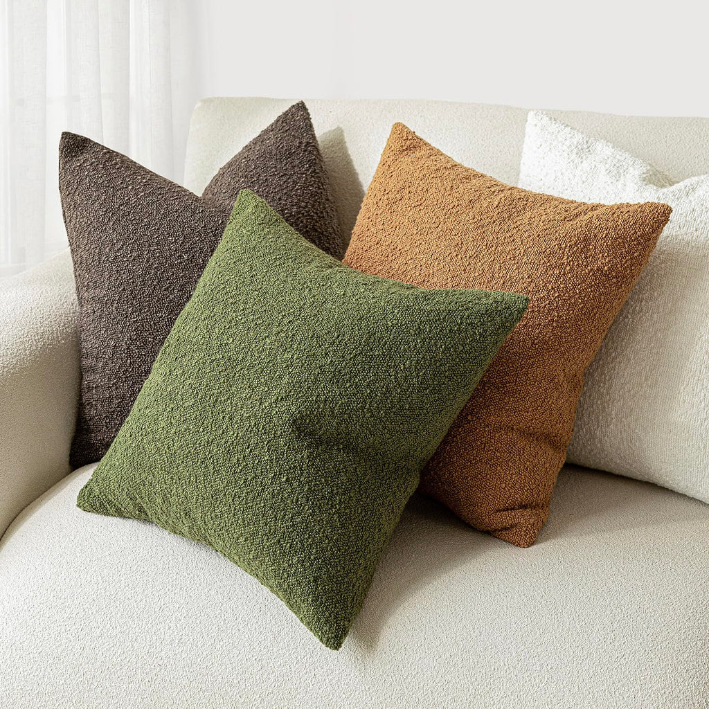 Decorative Textured Boucle Throw Pillow Covers 16x16 Inch, Green