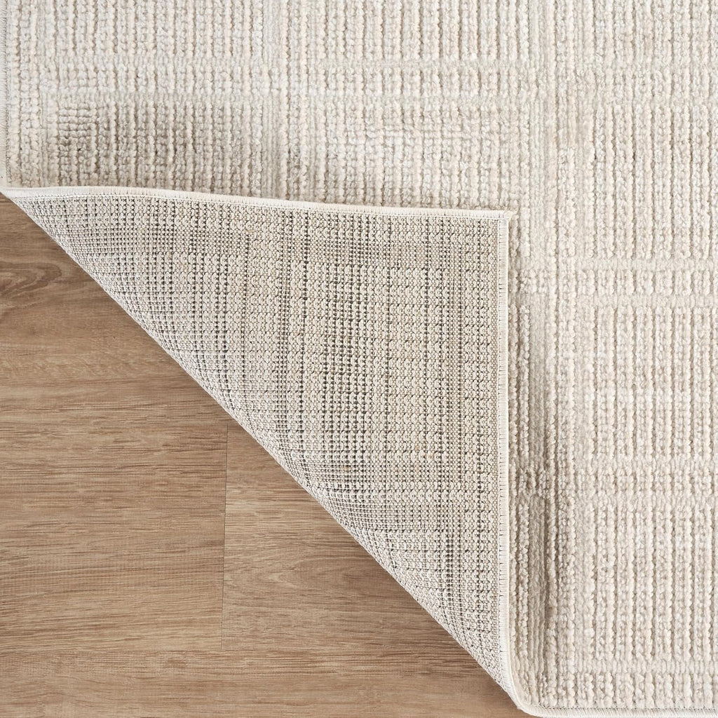 Beige Area Rug - - Burke Collection - Checkered Grid Pattern - Easy to Clean - Durable, or Office, Pet &
