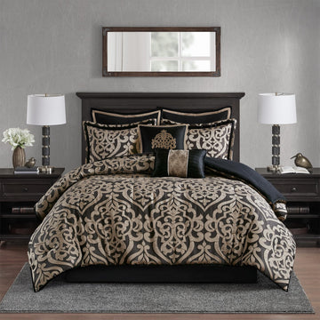 Damask Medallion Jacquard Comforter Set, 8PC King Bedding Set