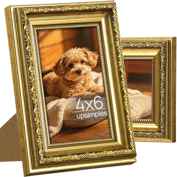 Vintage 4x6 Picture Frame, Antique Gold Frames, 2 Pack