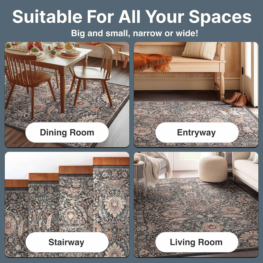 25 ft Hallway & Stair Runner Rug, Charcoal Grey Oriental, 2'3" x 24'9" Low Pile Flat Weave Long Runner