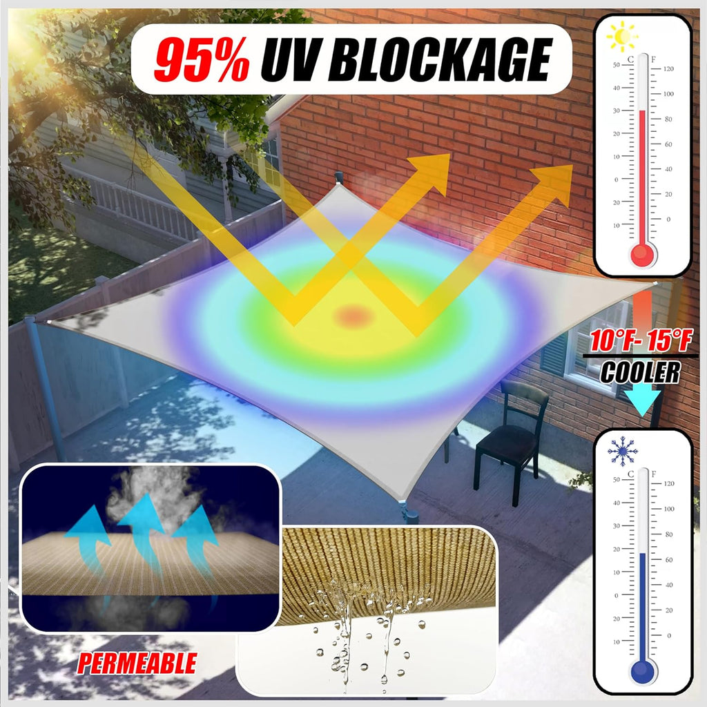 24' x 24' x 24' Beige Triangle CTAPT24 Sun Shade Sail Canopy Mesh Fabric UV Block UPF50 - Commercial Heavy Duty - 190