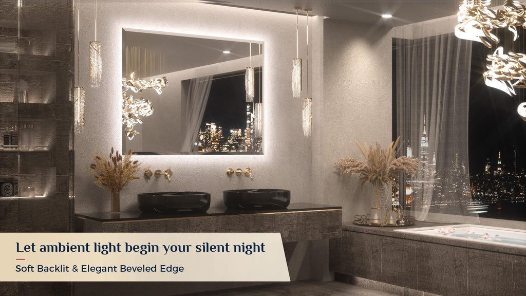 48"x36" Large Backlit Mirror Bathroom, Tempered Glass Beveled Edge