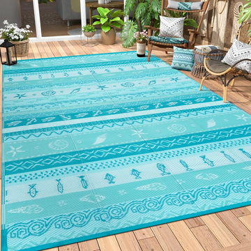 Outdoor Plastic Straw Rug, Reversible Outdoor Rug Waterproof 9x12 Rugs for Patio, RV Camping Rug Pic