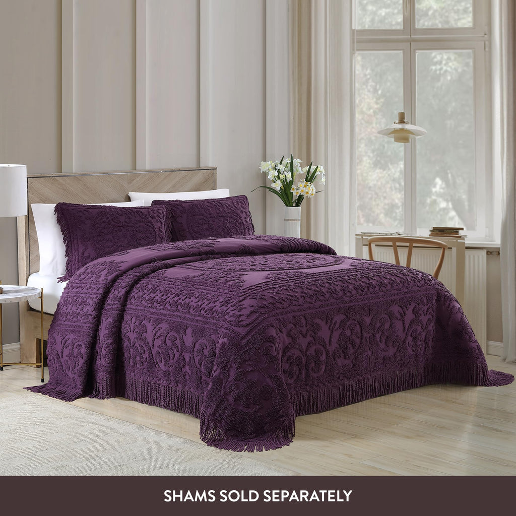Medallion King Cotton Chenille Bedspread, Eggplant