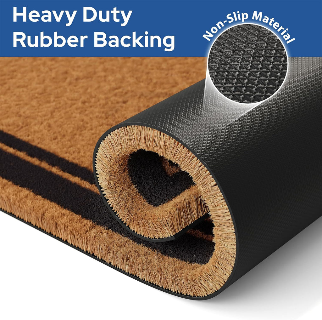 Natural Coco Coir Non-Slip Doormat (24x36, Border) | Heavy-Duty Welcome Mat with Rug-Grip Backing for Front Door