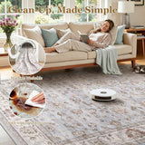 10x14 Area Rugs for Living Room: Machine Washable Non Slip Vintage Carpet - Low Pile Lightweight Pri