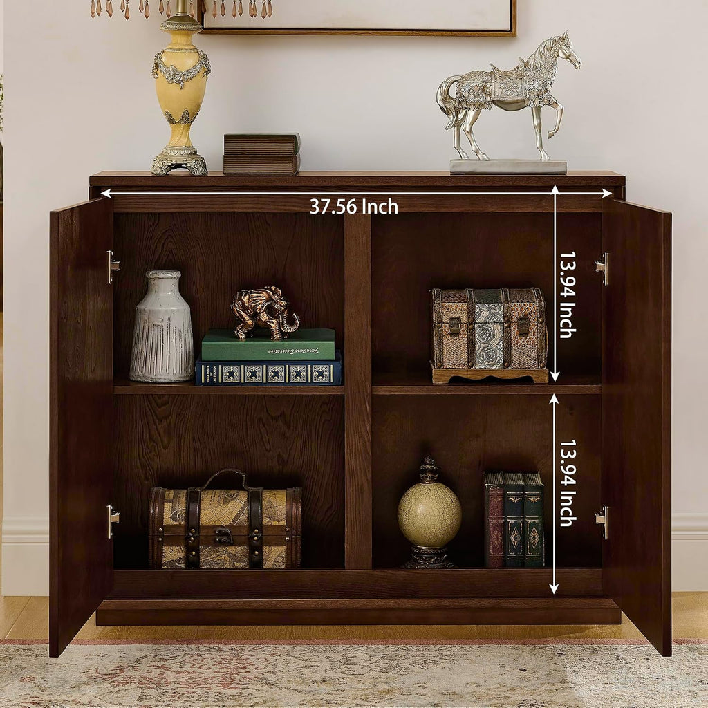 Narrow Sideboard Buffet Storage Cabinet with Solid Wood Doors | Mid Century Modern Accent Credenza Cabinet; Media