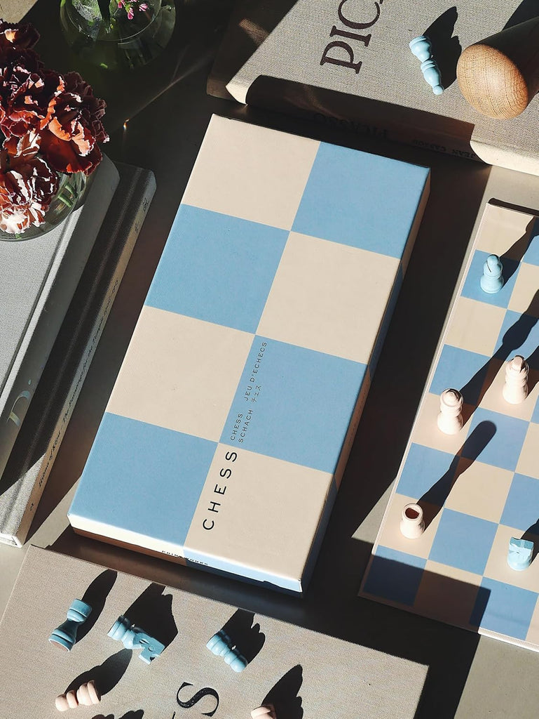 Play Blue Chess Set - Wooden Pieces & Foldable Chess Board