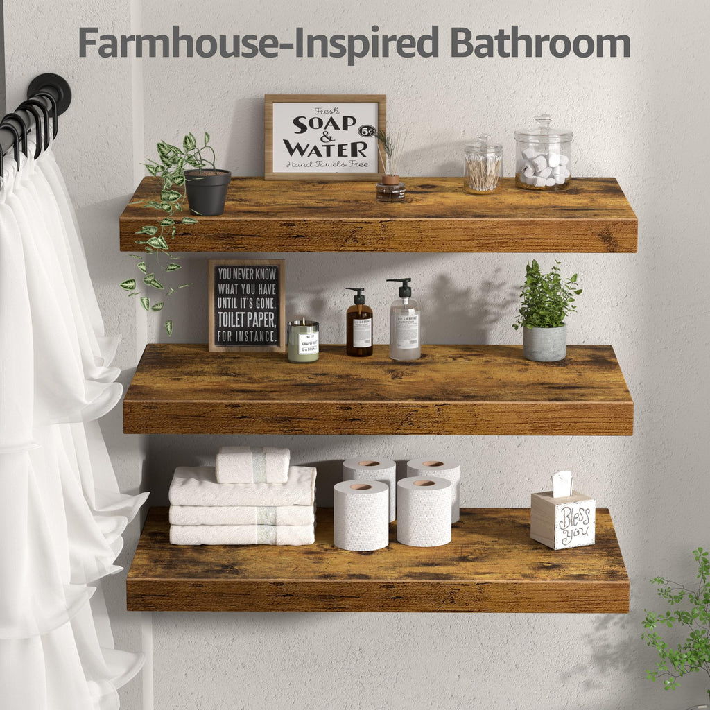 12" Deep Floating Shelves for Wall (Brown, Set of 3, 23.6" x 12")