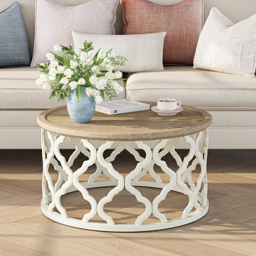 Farmhouse Coffee Table, French Country Tray Round Coffee Table